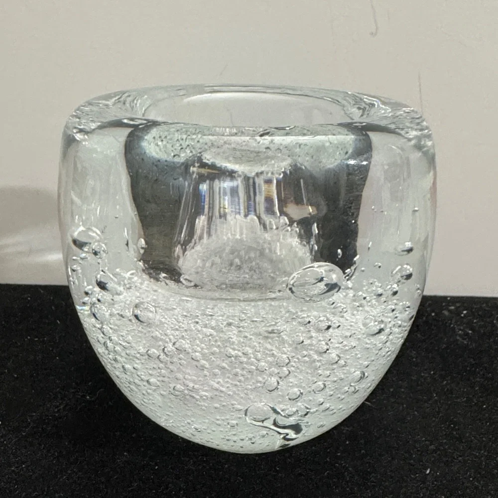 Vintage Sommerso style art glass votive candle holder (heavy)